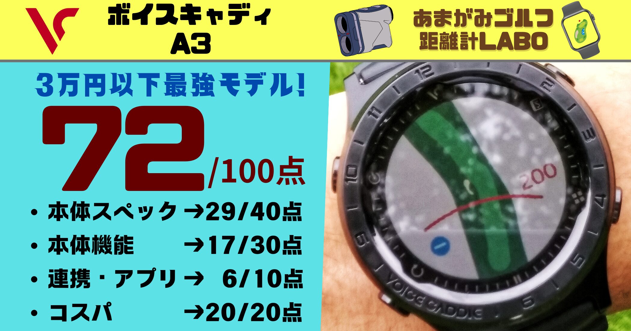 ボイスキャディのA3の評価と商品解説！タッチパネルで3万円以下の超絶コスパで72点