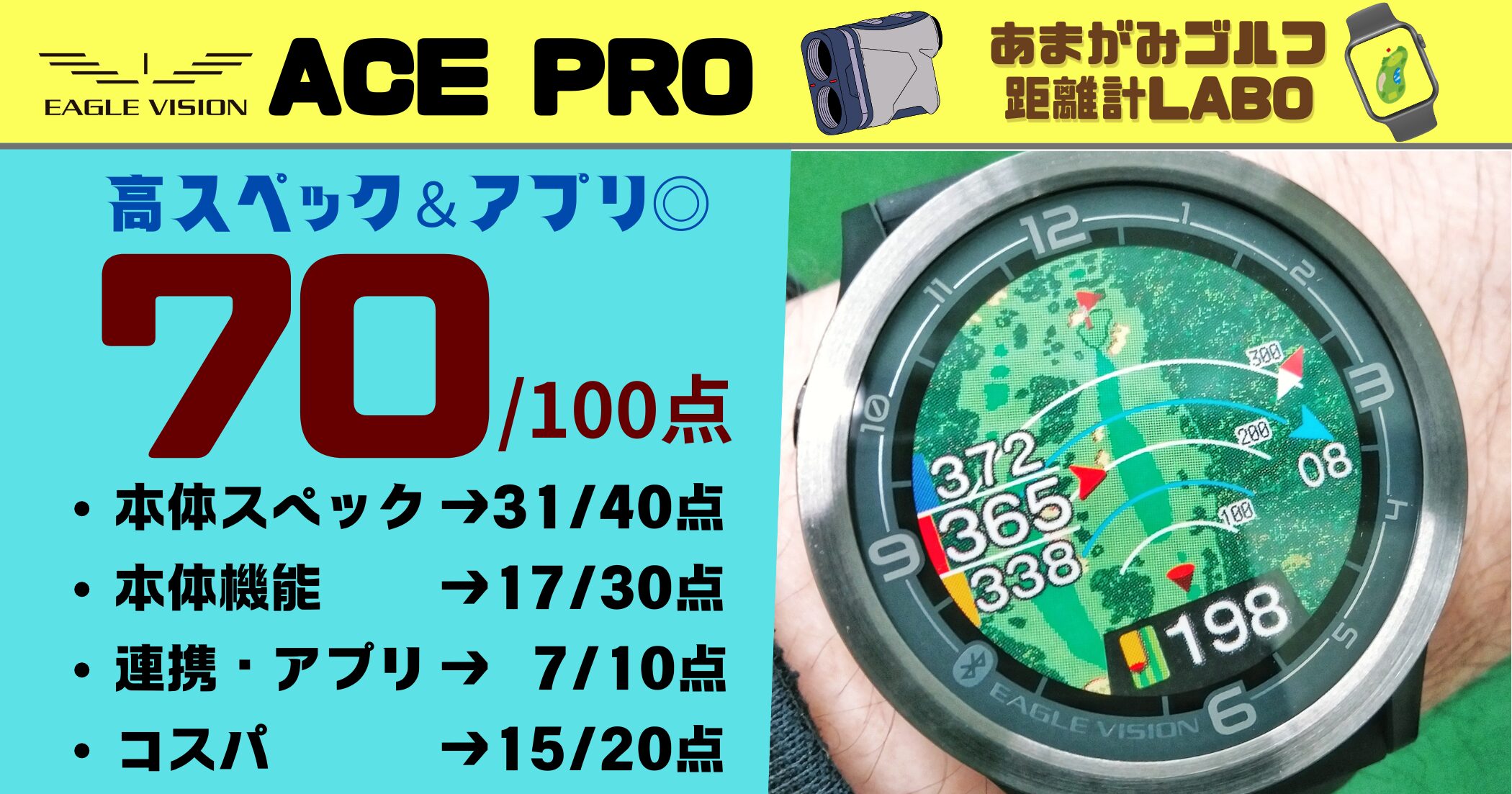 イーグルビジョン ACE PRO(エースプロ)の評価と商品解説｜スペック高め機能は少なめの70点！ピンポジ君がカギ